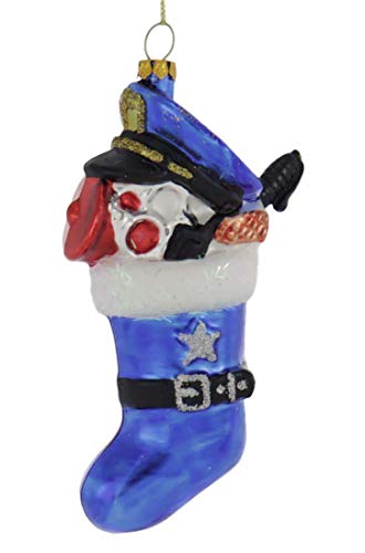 Gerson 2553770 Glass Police Stocking Ornament, 5.71-inch Height