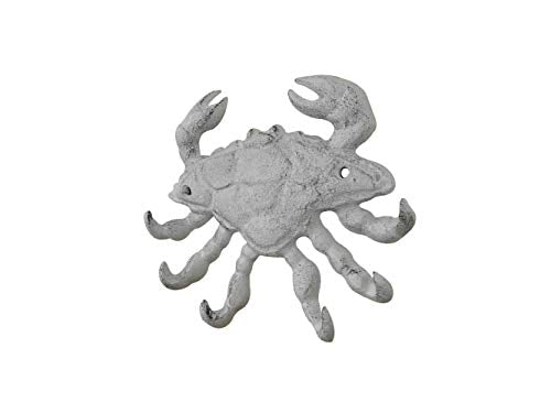 Hampton Iron HANDCRAFTED NAUTICAL D‚àö√¢COR Whitewashed Cast Iron Decorative Crab with Six Metal Wall Hooks 7"