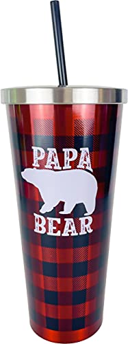 Spoontiques 18253 Papa Bear Stainless Cup With Straw,24 Oz