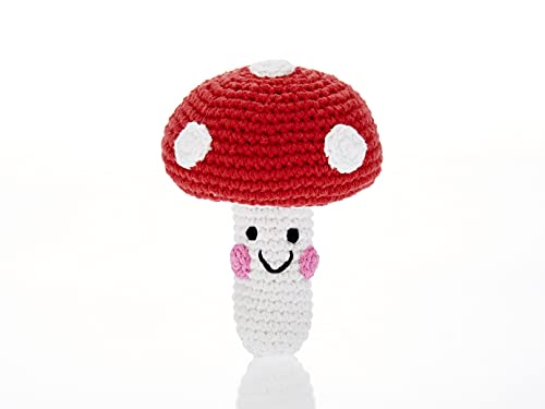Pebble 200-005CR Fair Trade Handmade Crochet Cotton Red Toadstool Rattle