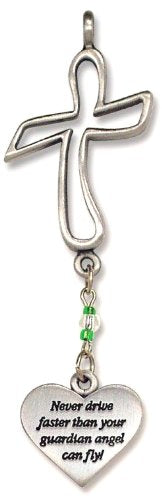 Cathedral Art KT234 Never Drive Faster Cross Ball Chain Car Charm, 7.5 "