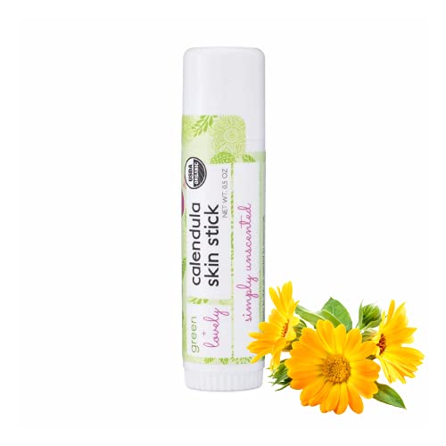 Green+Lovely Calendula Skin Stick Organic Lotion Sticks Moisturizing Balm Ointment Salve Multipurpose Hand Cream Body Bar, 0.5 oz., Simply Unscented (2 Tube Set)