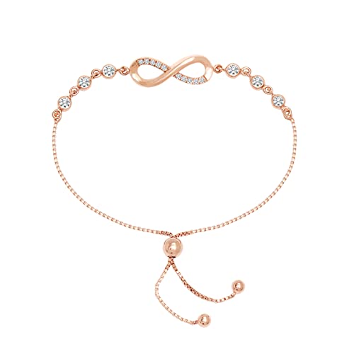 LeCalla Rose Gold-Plated 925 Sterling Silver Italian CZ Infinity Bolo Bracelet for Women Teen