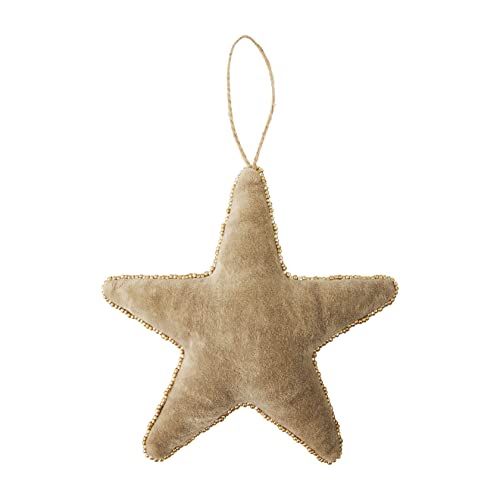 Mud Pie Nuetral Velvet Beaded Christmas Star Ornament, 6.5" x 7"