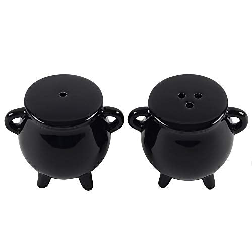 Pacific Trading Giftware Witches Brew Black Ceramic Cauldron Salt and Pepper Set