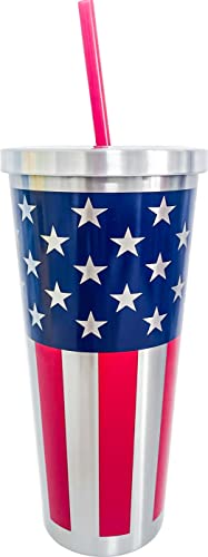 Spoontiques 18300 Americana Stainless Cup with Straw