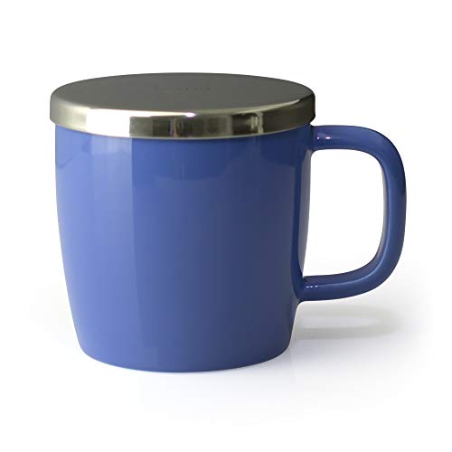 FORLIFE Dew Glossy Finish Brew-In-Mug with Basket Infuser &"Mirror" Stainless Lid 11 oz. (Blue)