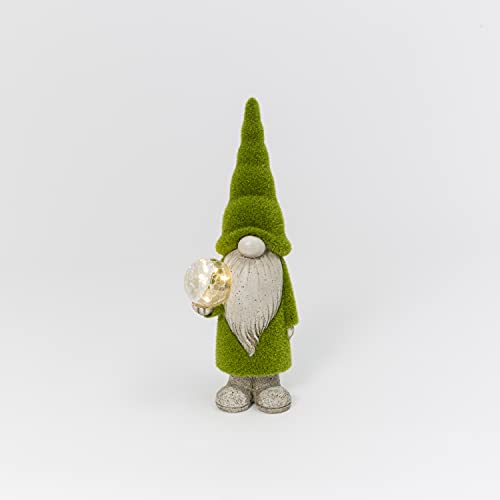 Gerson International 2635620 Lighted Terracotta Moss Gnome with Crackle Glass Ball, 14.6-inch Height