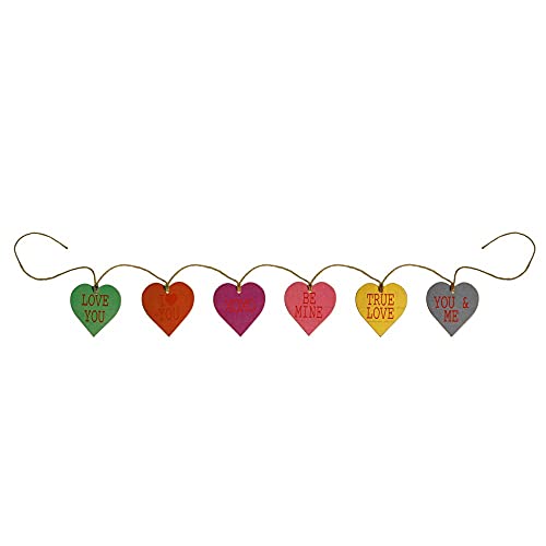 VIP Cute Wooden Heart Garland - 64" Length - 6 Hearts - True Love, I Love You, You And Me, Love You, XOXO, Be Mine - Jute Lanyard - Valentine&