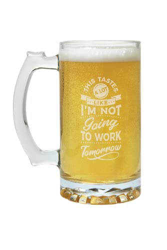 Carson Home Not Going To Work Beer Mug, 7.25-inch Height, Holds 26.5 oz., Glass
