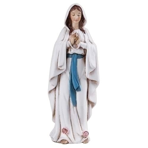Roman Our Lady Of Lourdes Ivory With Bright Blue 4.5 x 6.5 Resin Tabletop Figurine