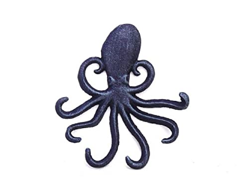 Hampton Iron Handcrafted Nautical Decor Rustic Dark Blue Cast Iron Wall Mounted Decorative Octopus Hooks 7" - Cast Iron