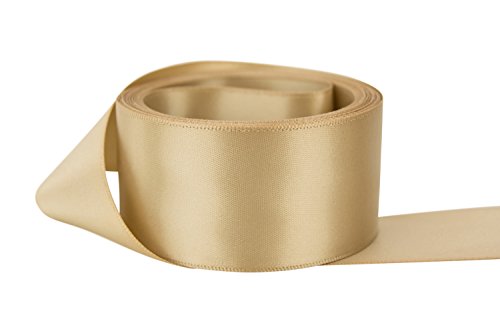 Ribbon Bazaar Double Faced Satin Ribbon - Premium Gloss Finish - 100% Polyester Ribbon for Gift Wrapping, Crafts, Scrapbooking, Hair Bow, Decorating & More - 7/8 inch Tan 50 Yards