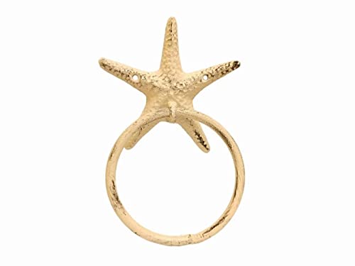 Hampton Iron Aged White Cast Iron Starfish Towel Holder 8.5" - Decorative Starfish - Coastal