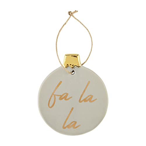 Mud Pie Gold Christmas Ornament, Fa La La, 4 inch, Stoneware