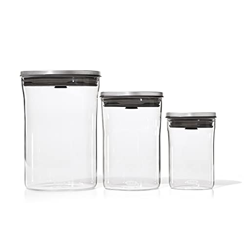 OXO 3 Piece Food Storage POP Glass Container Set - 0.6, 1.5, and 3.3 Quart