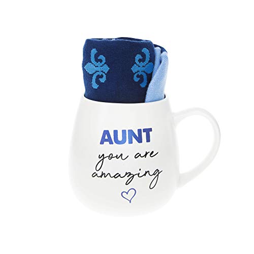 Pavilion Gift Company 71312 Aunt You Are Amazing Patterned Socks & 15.5 Oz Coffee Cup Mug Gift Set, White
