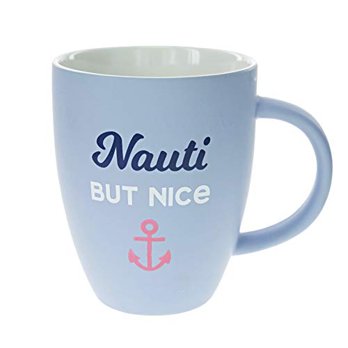 Pavilion Gift Company Nauti But Nice - Large 20 Oz Stoneware Beach Or Lake House Coffee Cup Mug, 20oz, Blue