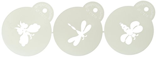 Designer Stencils Mini Bugs Cookie Stencil Set, (Bumble Bee, Dragonfly and Butterfly) Beige/semi-transparent