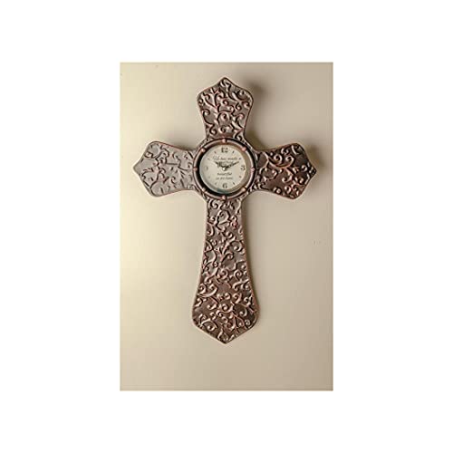 Manual Woodworker Wall Clock-Antique Bronze Cross (13.5" x 20.5")