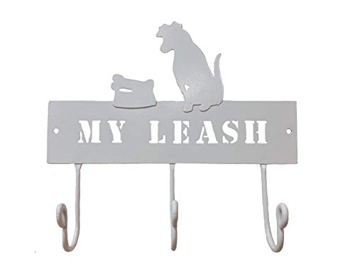 DEI Dog Pet Leash Metal Rack -"My Leash" Hanger (White)