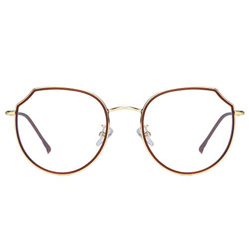 DUCO Blue Light Glasses For Women Computer Glasses Blue Ray Blocking Glasses For Men Fashion Design Non prescription Eyeglasses Brown W014