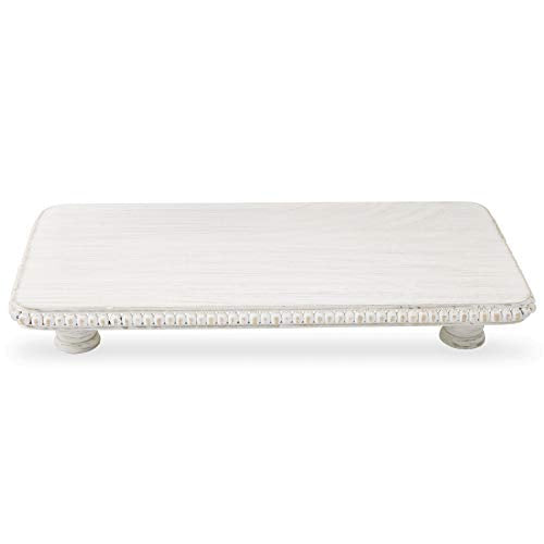 Mud Pie Beaded Serving Board Set , small 8 1/4" x 16 1/4" | large 22 1/2" x 8 1/2", White