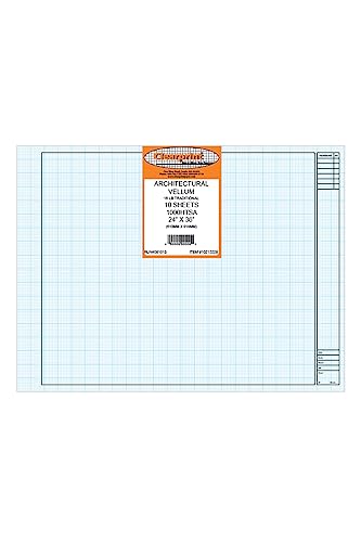 Chartpak Clearprint Vellum Sheets with Architect Title Block and 8x8 Fade-Out Grid, 24x36 Inches, 16 lb., 60 GSM, 1000H 100% Cotton, 10 Sheets/Pack, Translucent White (10212228)