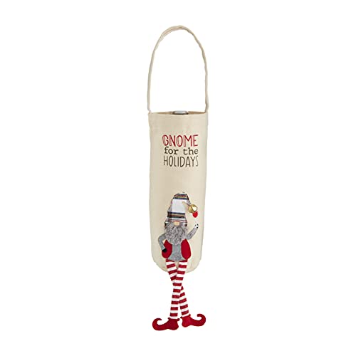 Mud Pie Holidays Christmas Dangle Leg Gnome Wine Bag, 10" x 6", Multicolor, Cotton