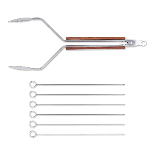 RSVP International Endurance (KBOB-6) BBQ Flipkabob w/ 6 Stainless Steel Skewers | Easily Flip Kabobs without Having Food Stick to the Grill | Made from Stainless Steel w/ Rosewood Handle