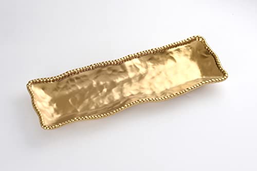 Pampa Bay Titanium-Plated Porcelain Rectangular Serving Piece, 19 x 6.5 Inch, Matte Gold Tone, Oven, Freezer, Dishwasher Safe