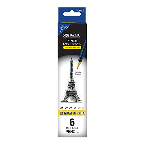 BAZIC Drawing Sketching Pencil Set, HB 2B 4B 6B 7B 8B, Professional Graphite Sketch Kit Pencils, for Artists Adults Beginners (6/Pack), 1-Pack