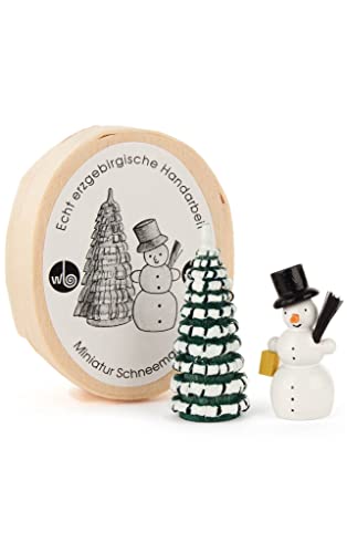 Alexander Taron 070-301 DREGENO Hand Carved Snowman and Tree in A Wooden CHIP Box, Cream