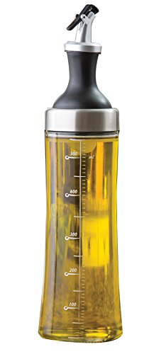 Tablecraft Olive Oil Infuser, Glass with Plastic & Metal Pour Spout Top, Clear