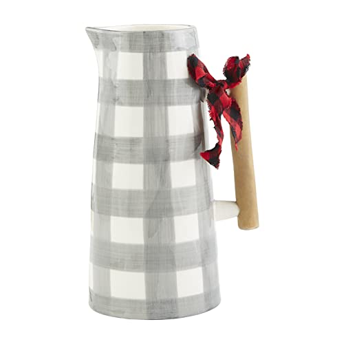 Mud Pie Gray Buffalo Plaid Pitcher