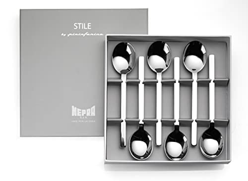 Mepra Stile 6 Piece Coffee Spoon Gift Box Set - Italian Made 18/10 Stainless Steel Fine Dining Flatware - Elegant Cutlery Pieces For Hosting and Wedding Gift Registry