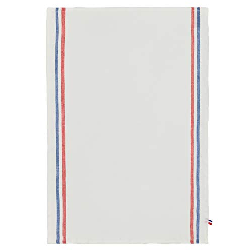 Coucke French 100% Linen Towel, Tricolore, 17 by 26 Inches, Linen, Red and Blue