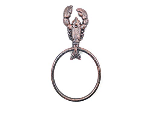 Hampton Nautical Rustic Copper Cast Iron Lobster Towel Holder 9" - Sea Decor - Beach Decor