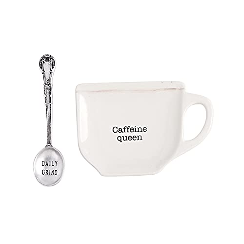 Mud Pie Caffeine Coffee Mug Spoon Rest Set, 4.50" x 4.50" | spoon 5", Dolomite