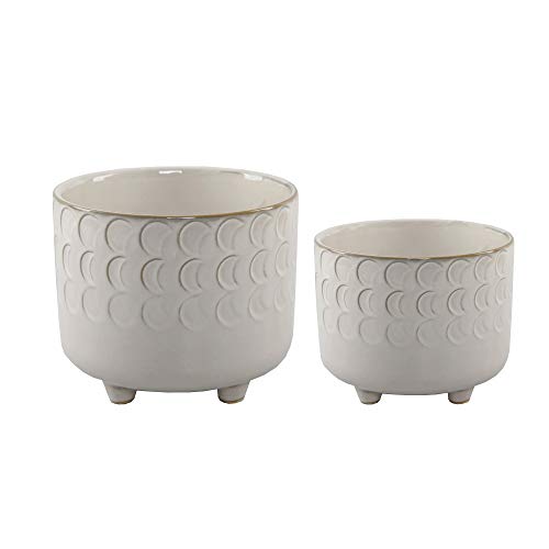 Flora Bunda 6 in & 4.75 in Small Moon Phase Ceramic Footed Planter,Set of 2, Ivory