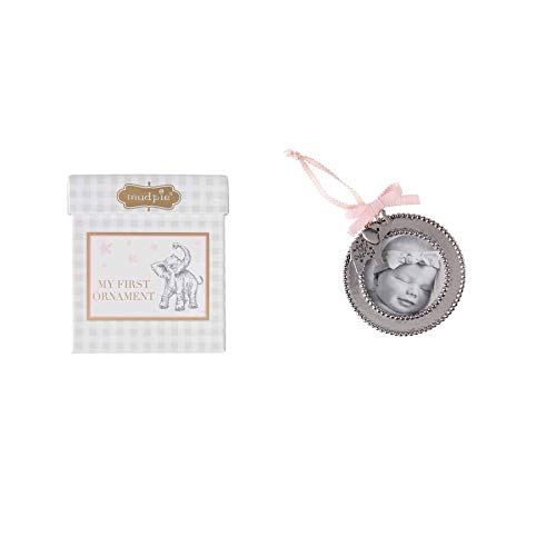 Mud Pie Girl First Christmas Ornament, 3" Diameter, Silver