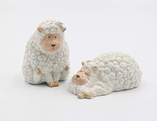 Cosmos Gifts Pair of White Cotton Sheep Ceramic Salt and Pepper Shakers Animals 20766 New