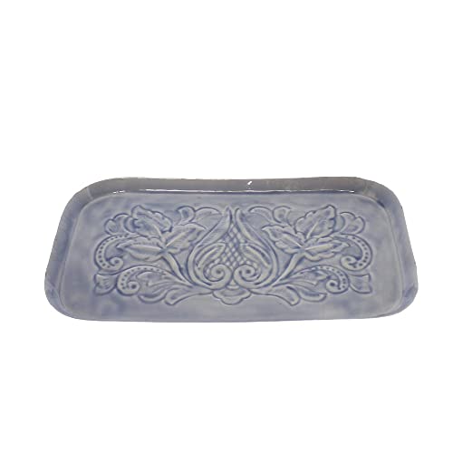 HomArt 2558-10 Tilda Enamel Rectangular Tray, 14.50-inch Length, Small, Blue, Tin
