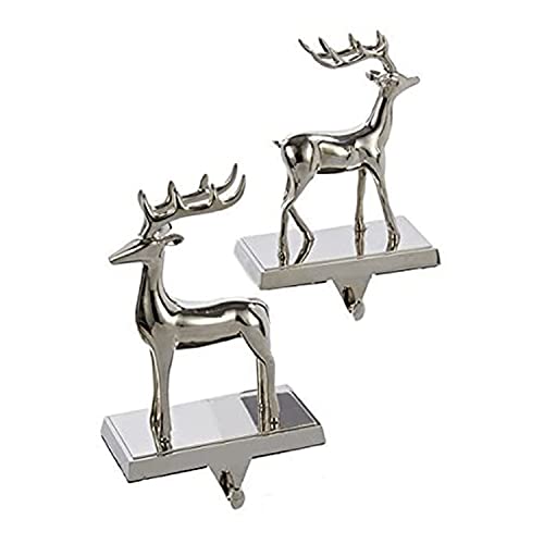 Kurt Adler Metal Silver Reindeer Stocking Holder Set Of 2