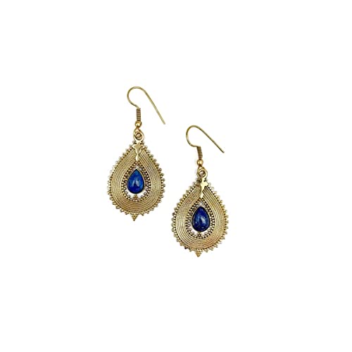 Anju Tanvi Earrings with Semiprecious Lapis Stone for Women, Gold-Plated