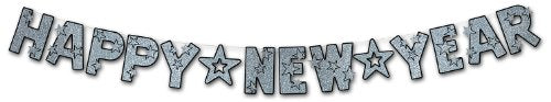Beistle Glittered Happy New Year Streamer (black & silver) Party Accessory  (1 count) (1/Pkg)