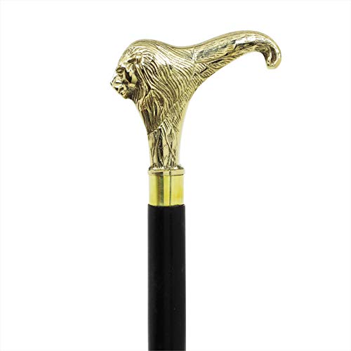 Nagina International 36" Brass Walking Stick Solid Vintage Designer Lion Head Wooden Cane Antique Style | Premium Deluxe