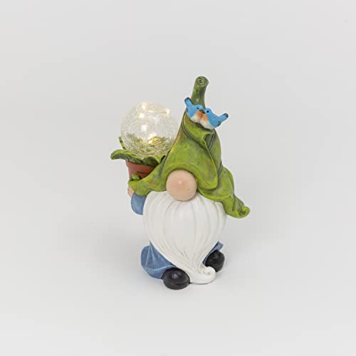 10.4" H Solar Lighted Resin Gnome with Crackle Glass Ball