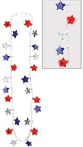 Amscan Light-Up LED Patriotic Red, White & Blue Plastic Stars 32" Necklace, Multi Color