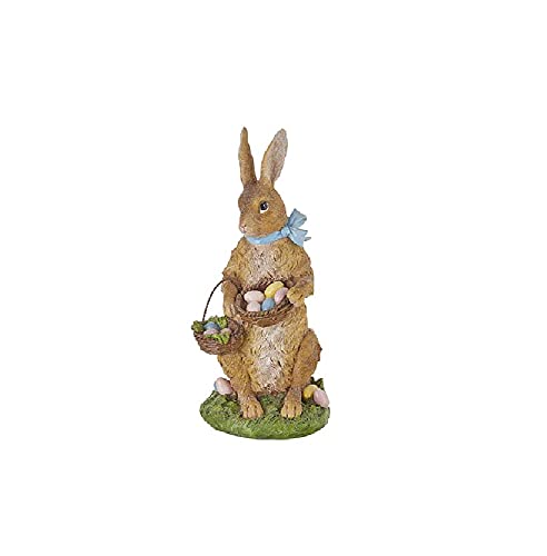 RAZ Imports 4211092 Vintage Rabbit with Basket of Eggs Figurine, 10.5-inch Height, Resin